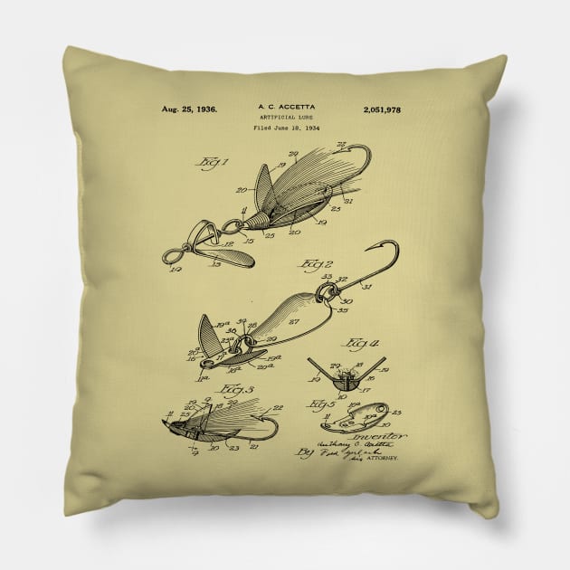 1936 Patent Blueprint - Fishing Lure Pillow by MadebyDesign