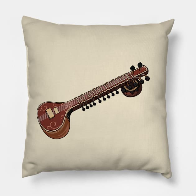 Sitar cartoon illustration Pillow by Miss Cartoon