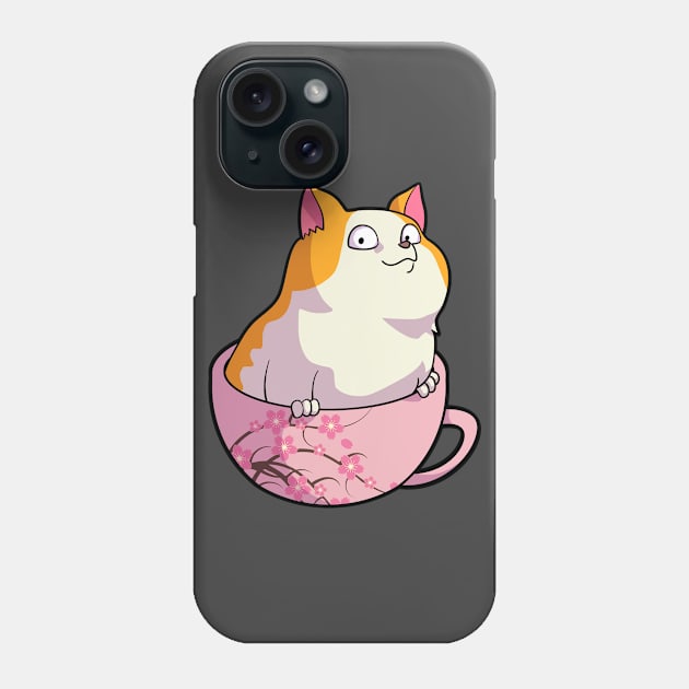 Kawaii Cat in Cherry Blossoms Cup Cute Japanese Neko Lover Phone Case by Blink_Imprints10