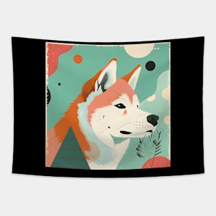 Retro Akita: Pastel Pup Revival Tapestry