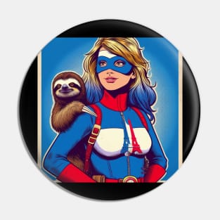 Francais: Female 70's Comic Book Hero with Sloth 1 Pin