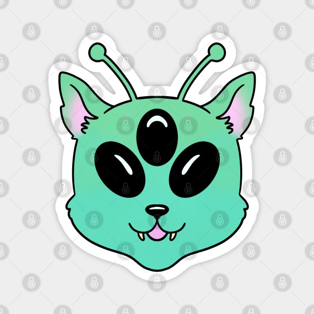 Alien Cat Green Cute Kawaii Animal Magnet by Trippycollage