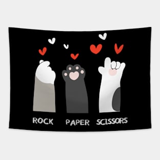 Cute Paw Funny Cat Rock Paper Scissors Tapestry