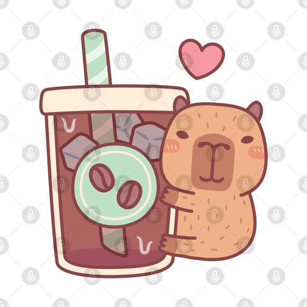 Cute Little Capybara Hugs Iced Coffee by rustydoodle