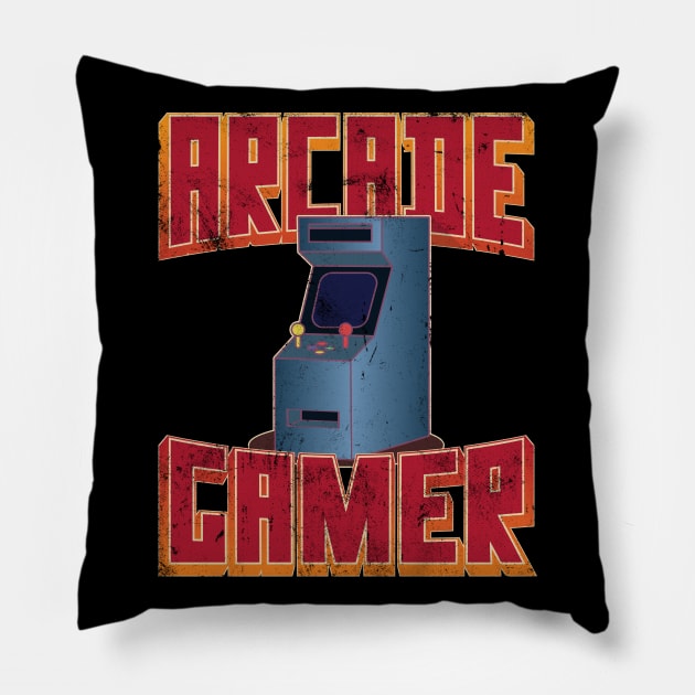 Retro 80s Arcade Gamer, Classic 8-bit Video Games Pillow by emmjott