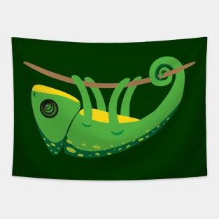 Funny Green Chameleon Tapestry