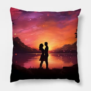 Romantic Couple Sunset Kissing Holding Hands Love Valentines Pillow