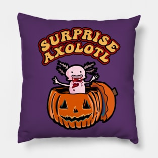 Retro Surprise! It’s Baby Axolotl Pumpkin Happy Halloween Axolotl Pet in Halloween Costume Pillow