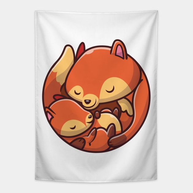 Cute Mommy Fox With Baby Fox Tapestry by Catalyst Labs