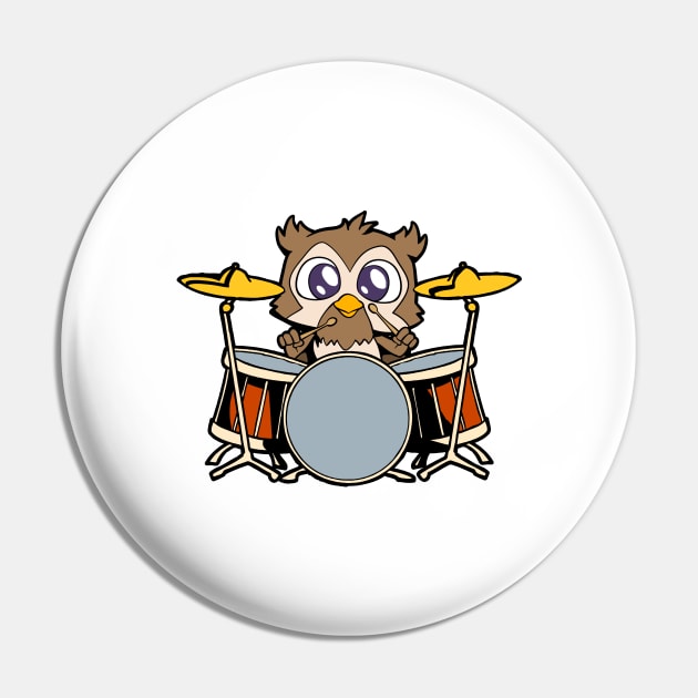 Comic owl drummer Pin by Modern Medieval Design