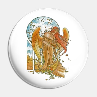 Angel of Autumn Mucha Inspired Art Nouveau Angels of the Seasons Series Pin