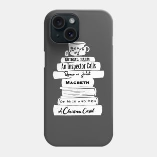 English Literature book stack, black and white Phone Case