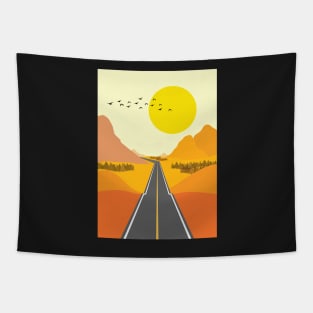 Minimalist Modern Autumn Sunset Road Trip Graphic Art Tapestry