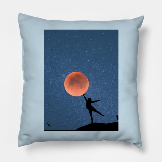 Galaxy and Moon Oneness Blue Graphic Pillow by WonderfulHumans