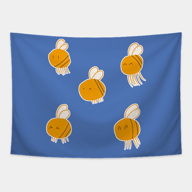 Cute Happy Golden Bees Tapestry by JonGrin