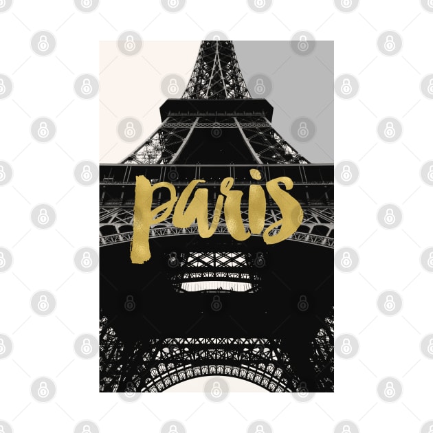 Paris Eiffel Tower, Black and White with Gold by AmyBrinkman