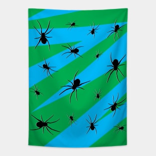 Halloween Spider Pattern Green and Blue Tapestry