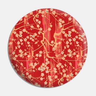 SAKURA FLOWERS IN RED Antique Japanese Floral Pattern Pin