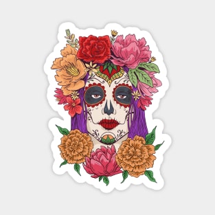 Beautiful Dia de los Muertos Girl with Roses Magnet