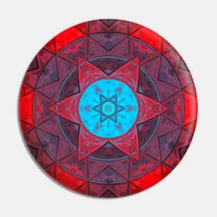 Mosaic Kaleidoscope Flower Blue and Red Pin