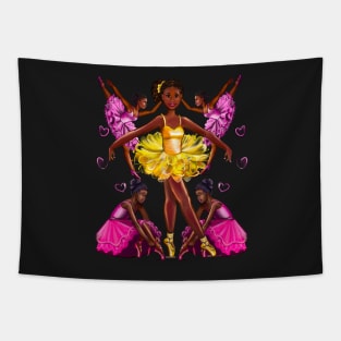 African American, Black ballerina girls with corn rows ballet dancing 2 ! beautiful  black girl with Afro hair and dark brown skin wearing a pink tutu.Hair love ! Tapestry