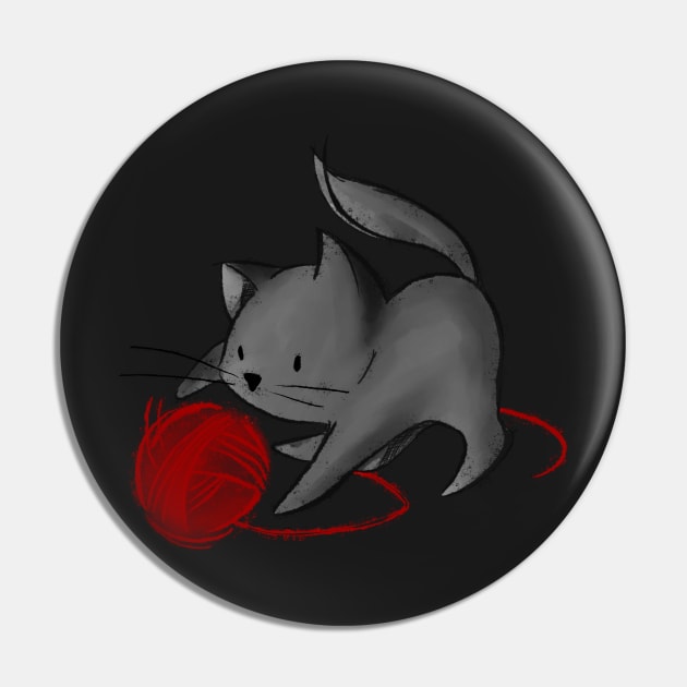 Cute Cat playing with ball of yarn - black - black version Pin by Uwaki