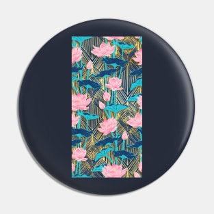 Art Deco Lotus Flowers in Pink & Navy Pin