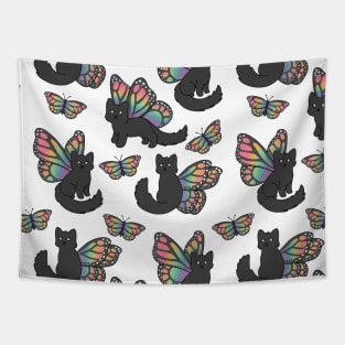 Rainbow Butterfly Cat Tapestry