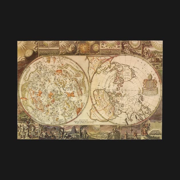 Vintage Celestial Planisphere Map by Joseph Moxon by MasterpieceCafe