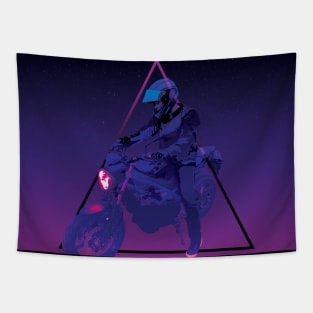 Biker on motorcycle Synthwave style Tapestry