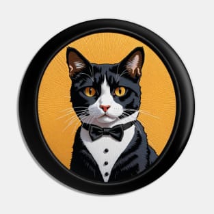 Tuxedo Cat Embroidered Patch Pin