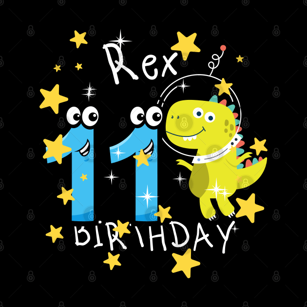 Youth 11 Year Old Shirt 11th Birthday Boy T Rex Dinosaur Astronaut by Johner_Clerk_Design