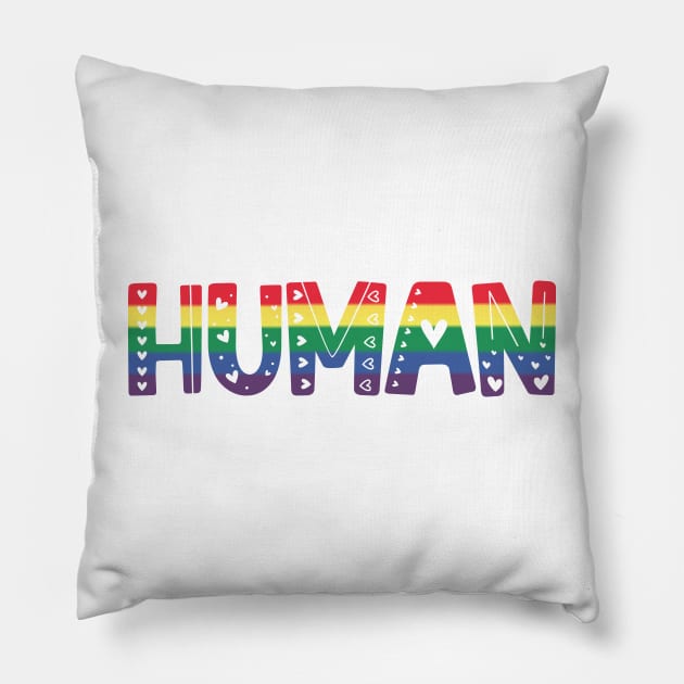 Colorful HUMAN Typography Illustration Design lgbt Pillow by jodotodesign