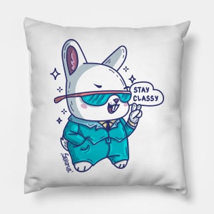 Kawaii Cute Rabbit in a suit saying "Stay Classy" Pillow