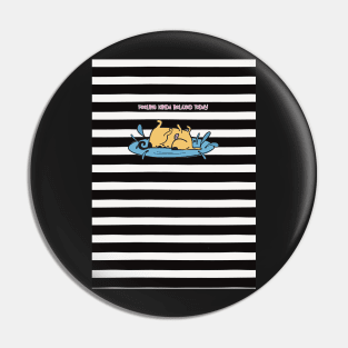 Funny relaxed dog on black and white striped background Pin