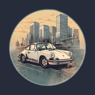 Porsche 911 inspired car in front of a vintage city T-Shirt