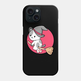 cat with flying broom Phone Case