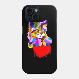 Colorful Cat Dripping Heart Gift for kittens Lovers Phone Case