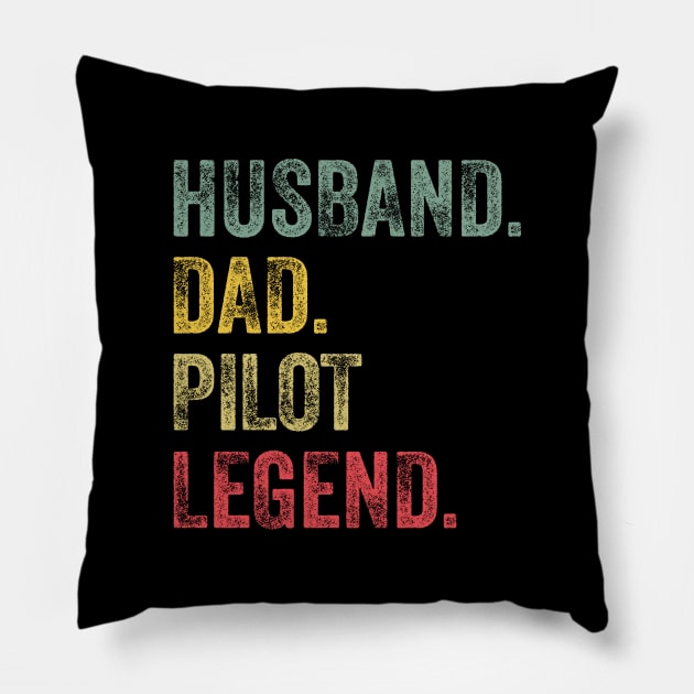 Husband Dad Pilot Legend Retro Vintage Pillow by DragonTees