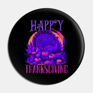 Happy Thanksgiving, turkey, pumpkin, neon Pin