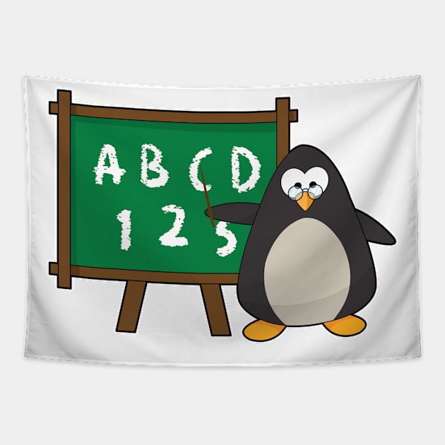 Penguin as Teacher with Blackboard in Class Tapestry by Markus Schnabel