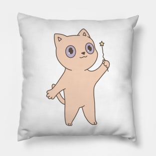 Cute orange peach cat illustration magic wand Pillow