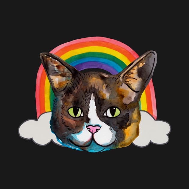 Cute cat in rainbow with clouds by deadblackpony