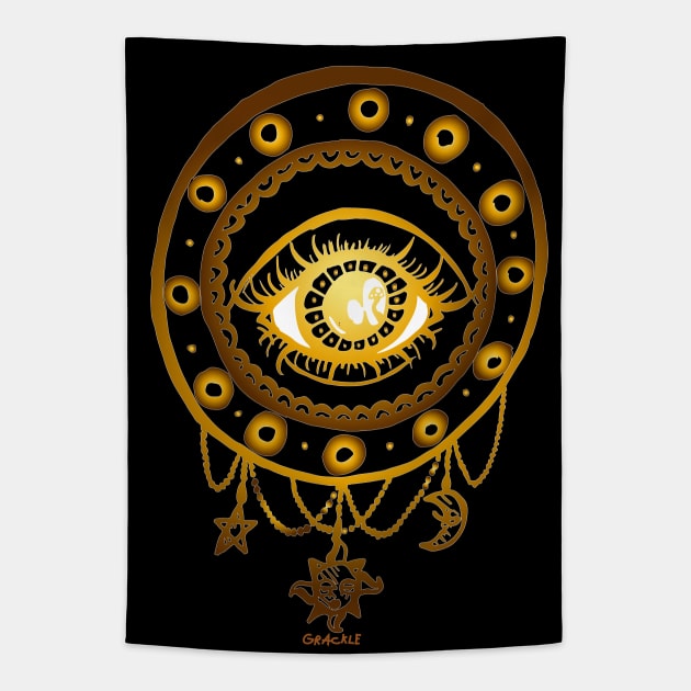 Gold Mystic Eye Tapestry by Jan Grackle