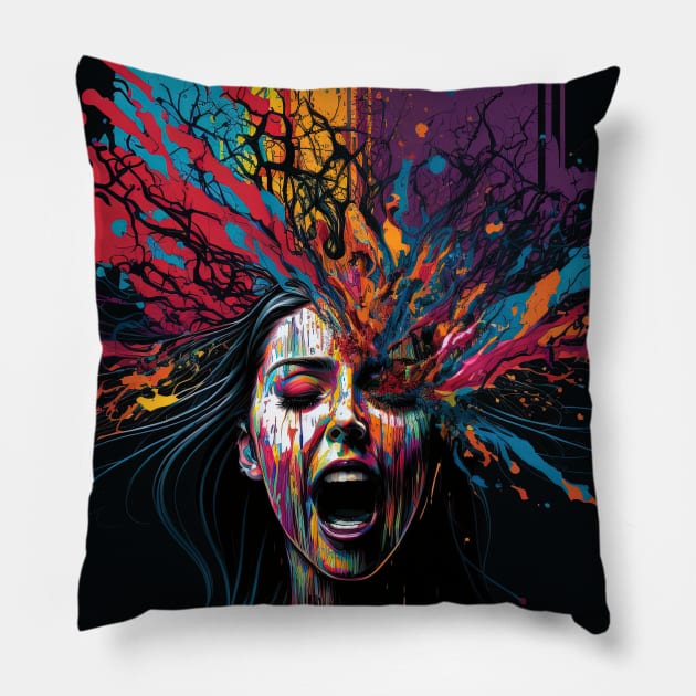 Vivid explosive image of a person's mind being blown up - Mind Blowing Moment #7 Pillow by yewjin