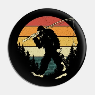 Bigfoot Fishing Retro Sunset Pin