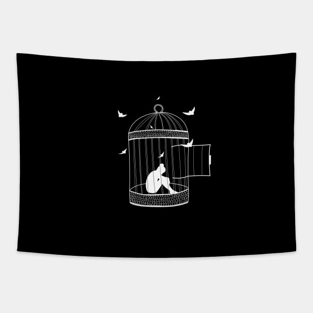 I'm trapped in an open cage Tapestry by Emotions Capsule