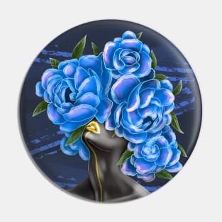 Black and white girl with color beautiful flowers in her head. Pin