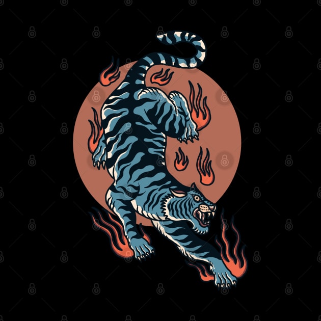 Oriental tiger vintage sunset retro red circle art flames by SpaceWiz95