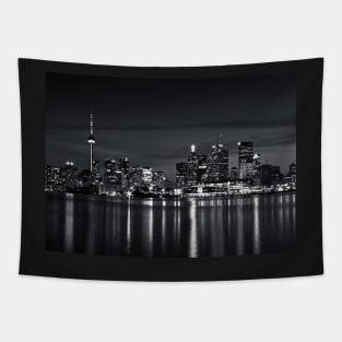 Toronto Skyline At Night From Polson St No 2 Black and White Version Tapestry